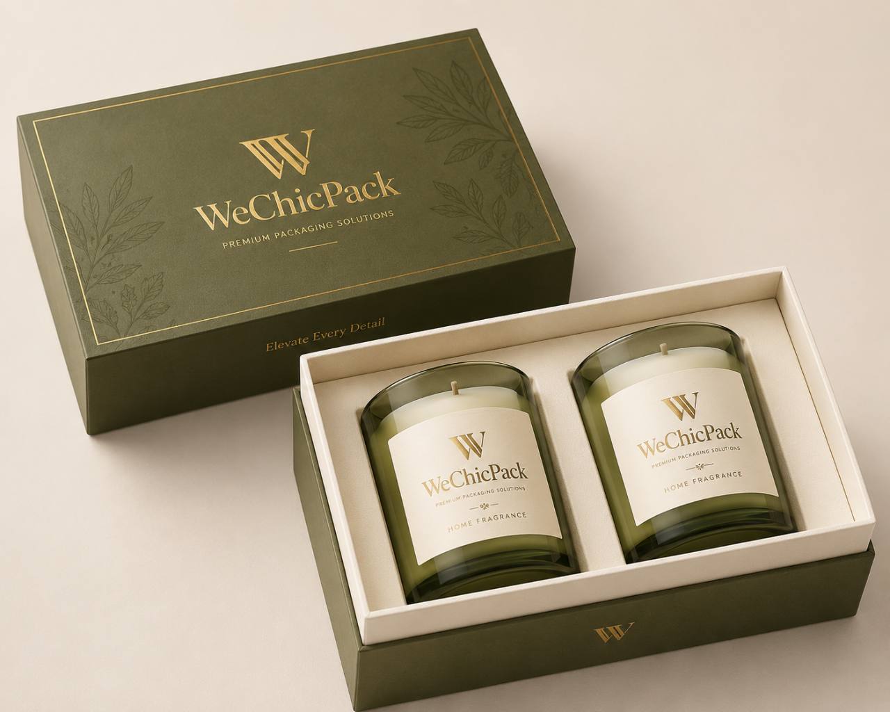 Scented candle jar packaging set with two candles in a custom gift box
