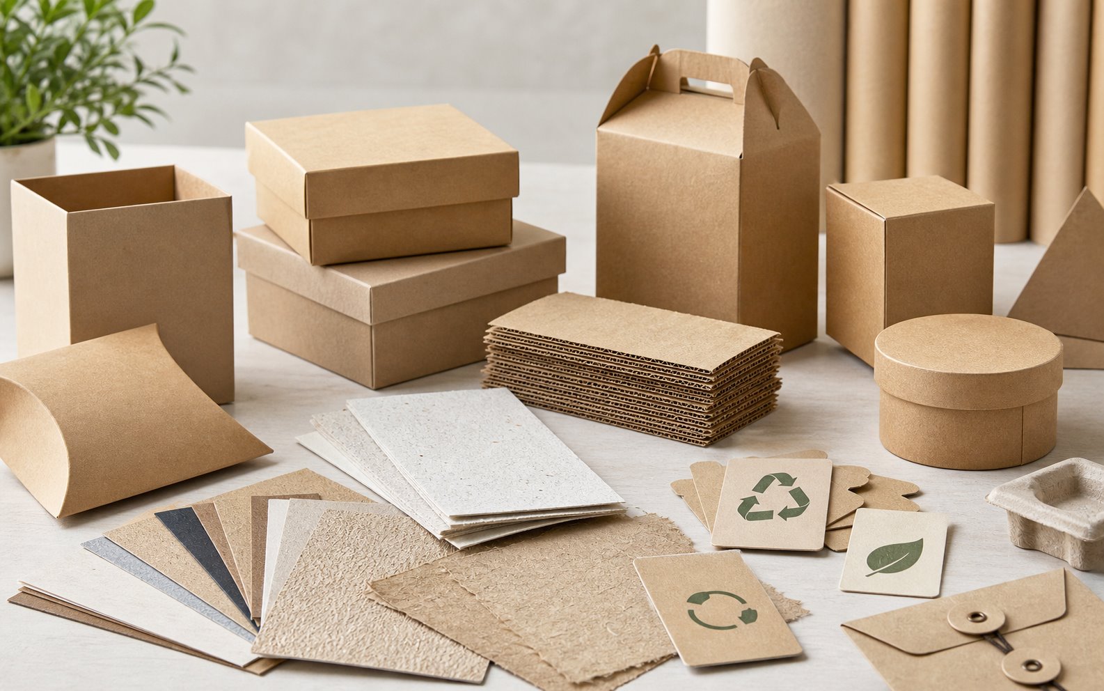 Recyclable paper packaging materials and kraft paper box samples