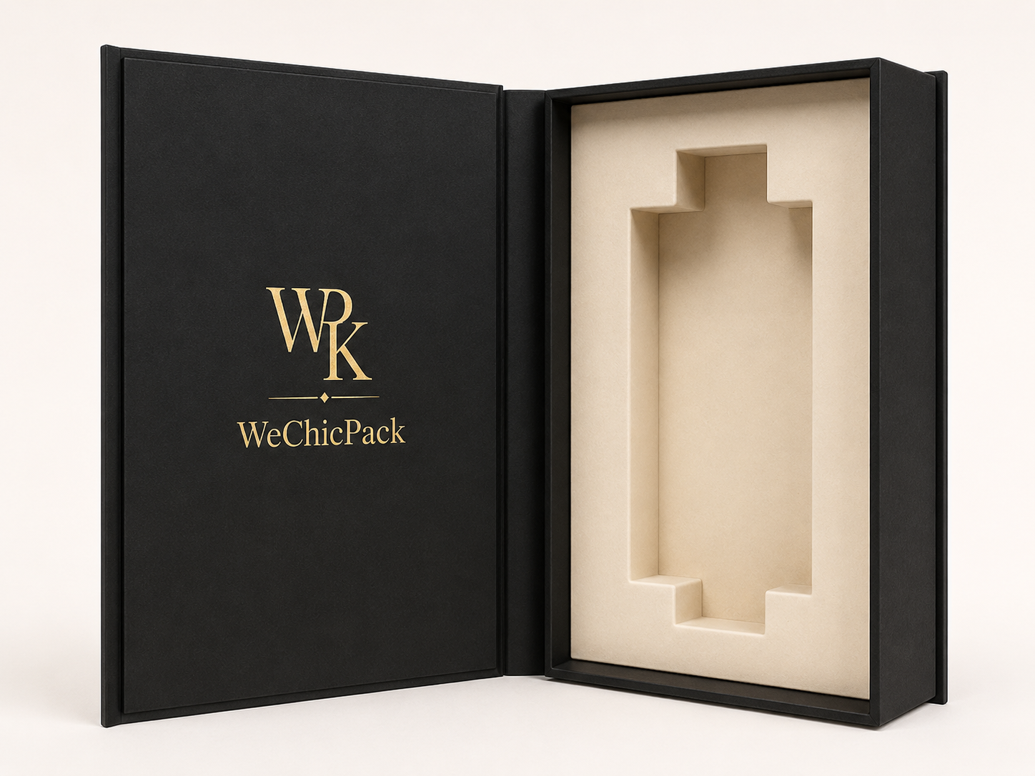 Book-style perfume gift box with fitted insert