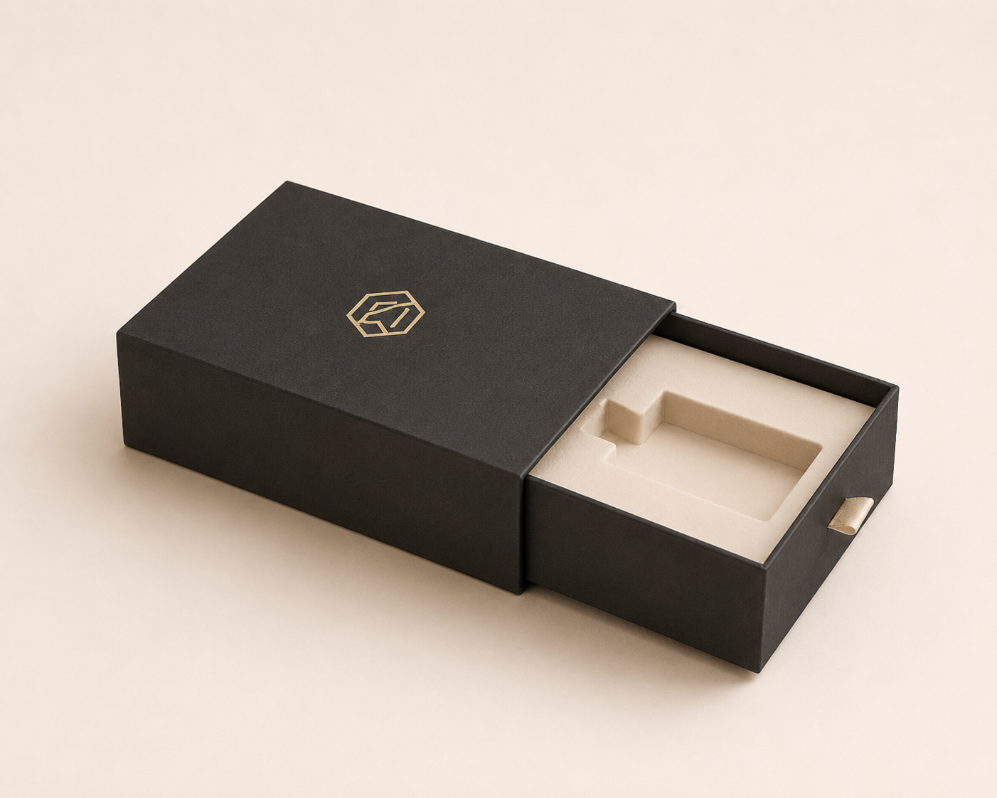 Black drawer perfume box with pull-out tray and insert