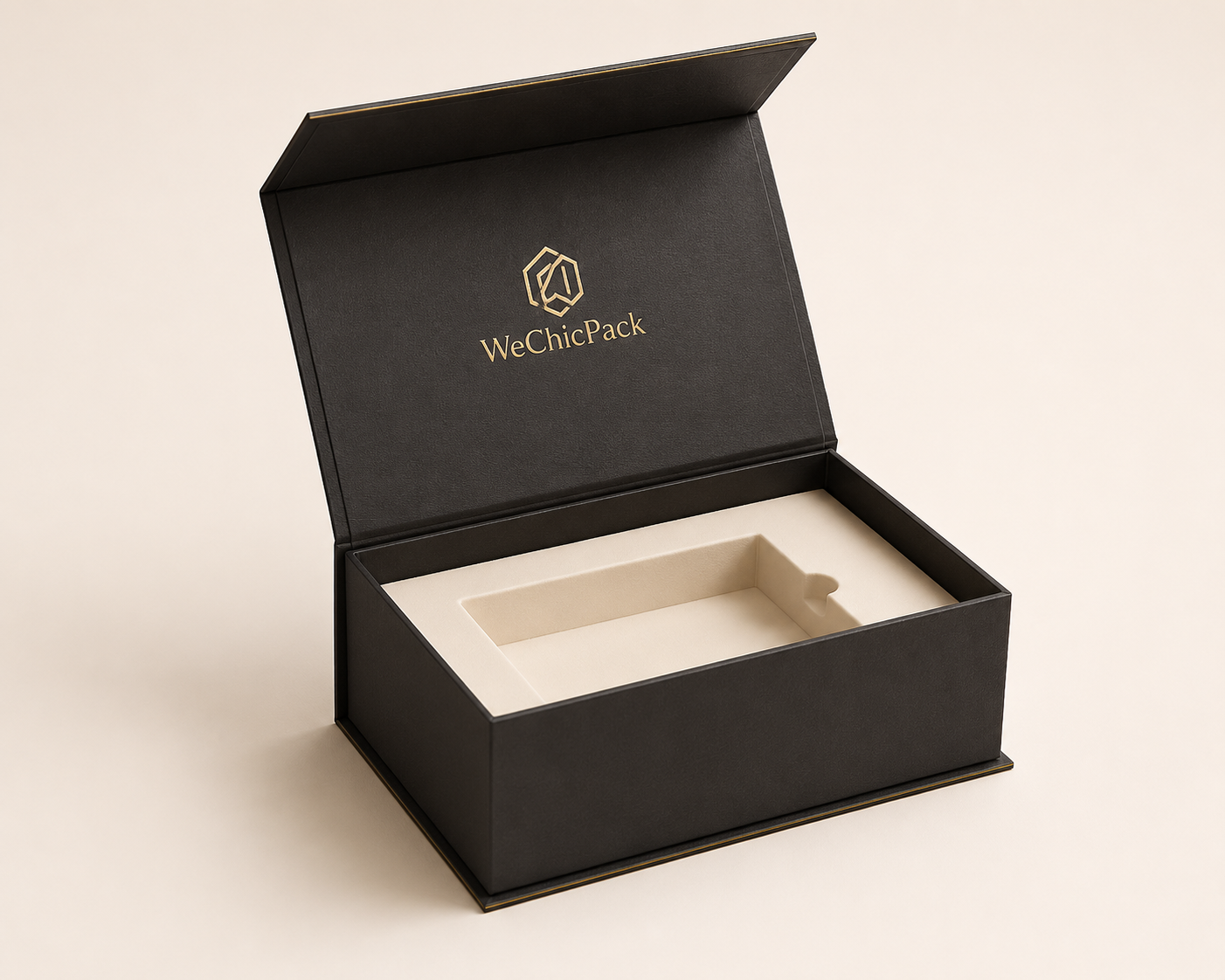Black magnetic closure perfume box with custom insert